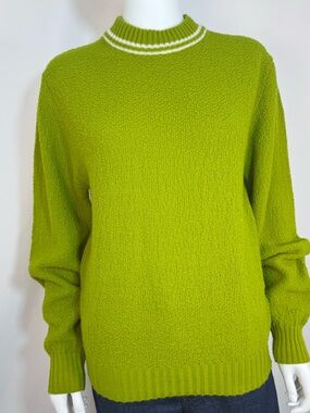 Vintage 70s Campus Wintuk Men's Ringer Crewneck Sweater Lime Green M